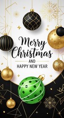 This festive design features green pickleball ornaments mixed with traditional Christmas balls, conveying holiday cheer. Perfect for sending warm greetings for Christmas and New Year celebrations