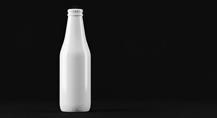 A white bottle with a metal cap is seen on a black background