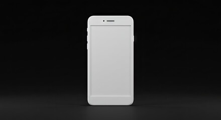 A white smartphone stands upright centered against a dark background