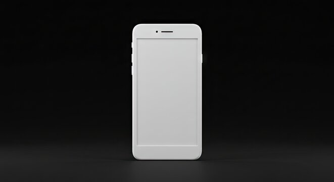A white smartphone stands upright centered against a dark background