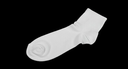 A white sock lies against a black background showcasing its textures and form