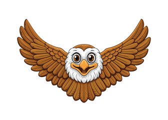  eagle owl illustration on a white background with wise brown eyes and spread wings