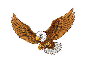 Bald eagle vector illustration with open wings flying in the wild nature