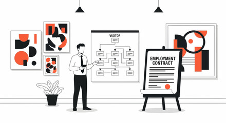 Business presentation of employment contract and visitor organizational structure