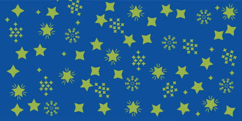 Glittering stars falling on blue backdrop. Festive and party concept.
