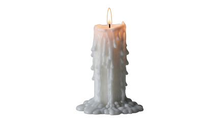 Burning candle with dripping wax isolated on transparent background for decoration