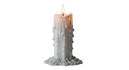 Burning candle with dripping wax isolated on transparent background for decoration