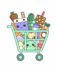 Shopping cart full of gifts vector illustration icon for ecommerce and retail