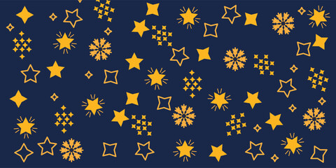 Seamless vector pattern on a blue background of the starry sky, stars in yellow color, flat design for web design and web.