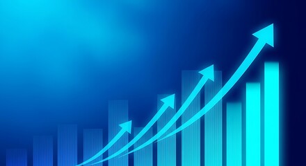 Blue upward trending arrow graph showing business growth and success