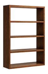Walnut-finished wooden shelving ideal for showcasing books and awards in a study.