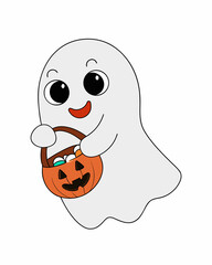 Halloween Cute Ghost realistic Character on White background