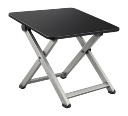 A lightweight, collapsible stand for temporary office setups in guest rooms.