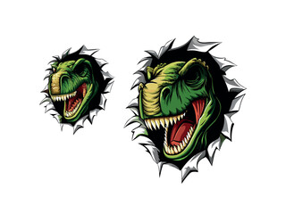 Two Dinosaur Heads Torn Surface Effect Graphic Design