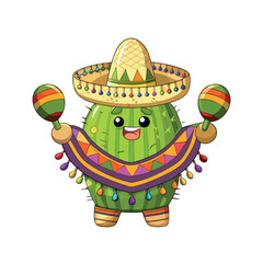 Cartoon illustration vector of a funny child character wearing a Mexican sombrero, isolated for a party holiday
