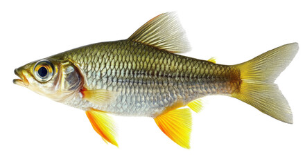 Obraz premium olive barb, a popular freshwater fish species from south america, with a yellow and green body coloration on a transparent background