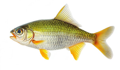 Fototapeta premium olive barb, a popular freshwater fish species from south america, with a yellow and green body coloration on a transparent background