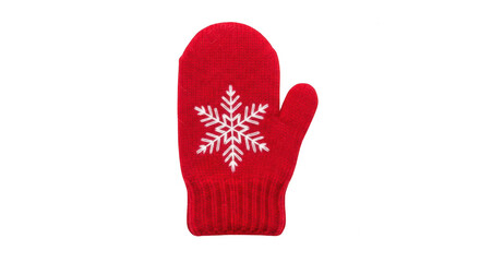 Red mitten with snowflake isolated on transparent background, winter accessory