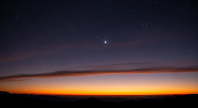 Evening sky view with glowing horizon and celestial objects at dusk