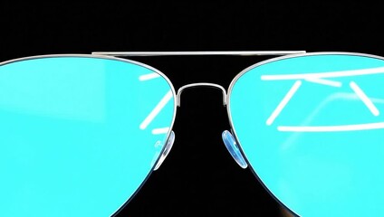 Close up of Aviator Sunglasses with Blue Lenses Reflecting Light. - Powered by Adobe