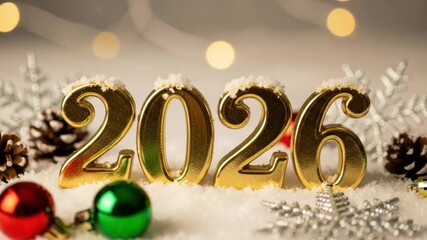 Festive countdown to 2026 with glittering snowflakes and christmas ornaments - Powered by Adobe