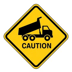Caution dump truck sign yellow diamond construction safety warning road work ahead vector graphic