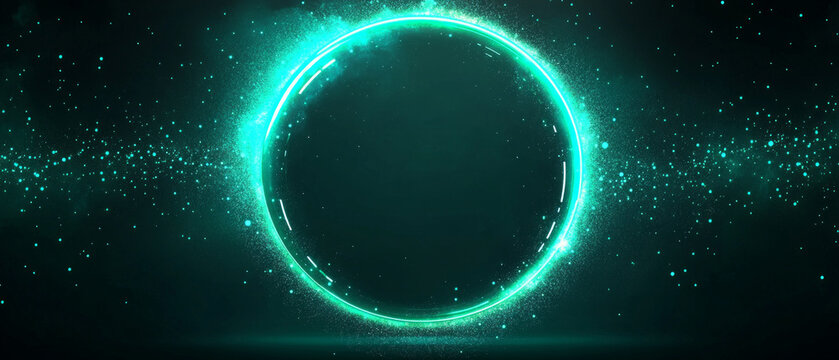 Futuristic portal with particles and glowing elements, conveys the theme of technology and innovation, suitable for covers of scientific articles and presentations.