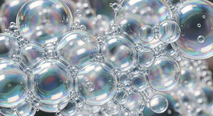Macro View of Iridescent Soap Bubbles Forming a Complex Network
