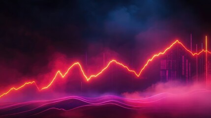Dynamic Neon Financial Chart with Glowing Peaks and Valleys on Dark Backdrop