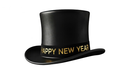 Happy new year top hat isolated on transparent background, a stylish celebration