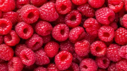 Close-up view of fresh ripe raspberries showcases their deep red colors and delicate textures, inviting admiration of their juicy and sweet nature. A delightful sight for food lovers