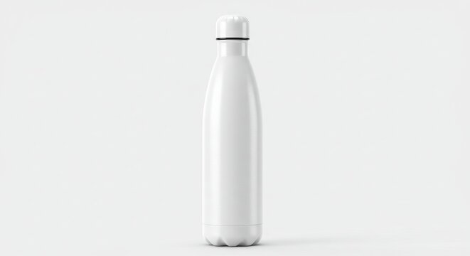 White metal water bottle with a black ring under the cap against a plain white background