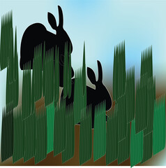 Wild Rabbit Camouflaged Among Green Bush Leaves,Cute Bunny in Lush Green Foliage Nature Background