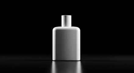 White rectangular capped bottle isolated on a black reflective surface simple studio setting