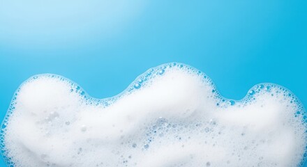 Ethereal White Soap Foam Bubbles Dancing on a Vibrant Cyan Blue Background
