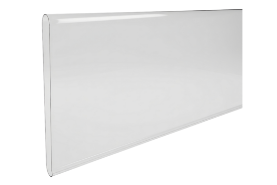 Clear plastic shelf edge data strip for retail price tags isolated on a transparent background