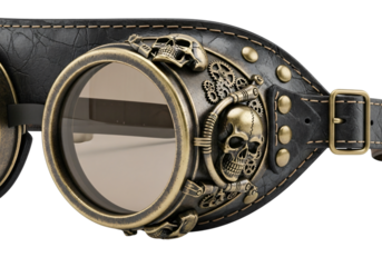 Steampunk goggles with skull detail isolated on transparent background