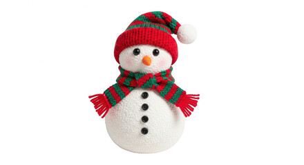Adorable snowman with red and green hat and scarf isolated on transparent background