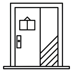 Outline door design with a hanging sign and diagonal stripes