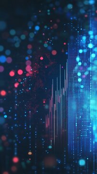 Digital data stream with bokeh effects, glowing lines, and abstract grid pattern