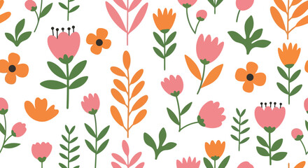 Vibrant folk art floral pattern seamless design delicate botanical illustration for textiles and paper goods vector