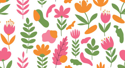 Vibrant abstract floral collection modern doodle art botanical pattern seamless vector