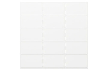 Sheet of blank white self-adhesive printable address labels isolated on a transparent background