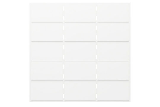 Sheet of blank white self-adhesive printable address labels isolated on a transparent background