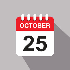 Fototapeta premium 25 october calendar date icon. vector illustration with shadow design