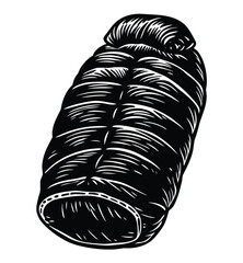 Illustration of a cozy, down-filled sleeping bag, perfect for camping and outdoor adventures, offering excellent warmth-to-weight ratio for comfortable sleep in any season