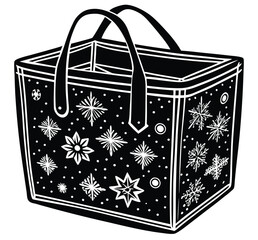 Elegant Black Shopping Tote Bag with Festive Snowflake and Star Decorations for Carrying Groceries, Gifts, and Essentials - A Stylish Winter Accessory
