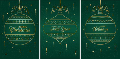 Set of horizontal Christmas and New Year card templates in a minimalist style. Vector illustration.