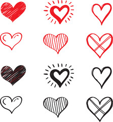 Heart doodles vector collection of hand drawn hearts for valentine's day and love designs set