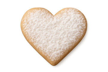 Heart shaped cookie with powdered sugar on transparent background